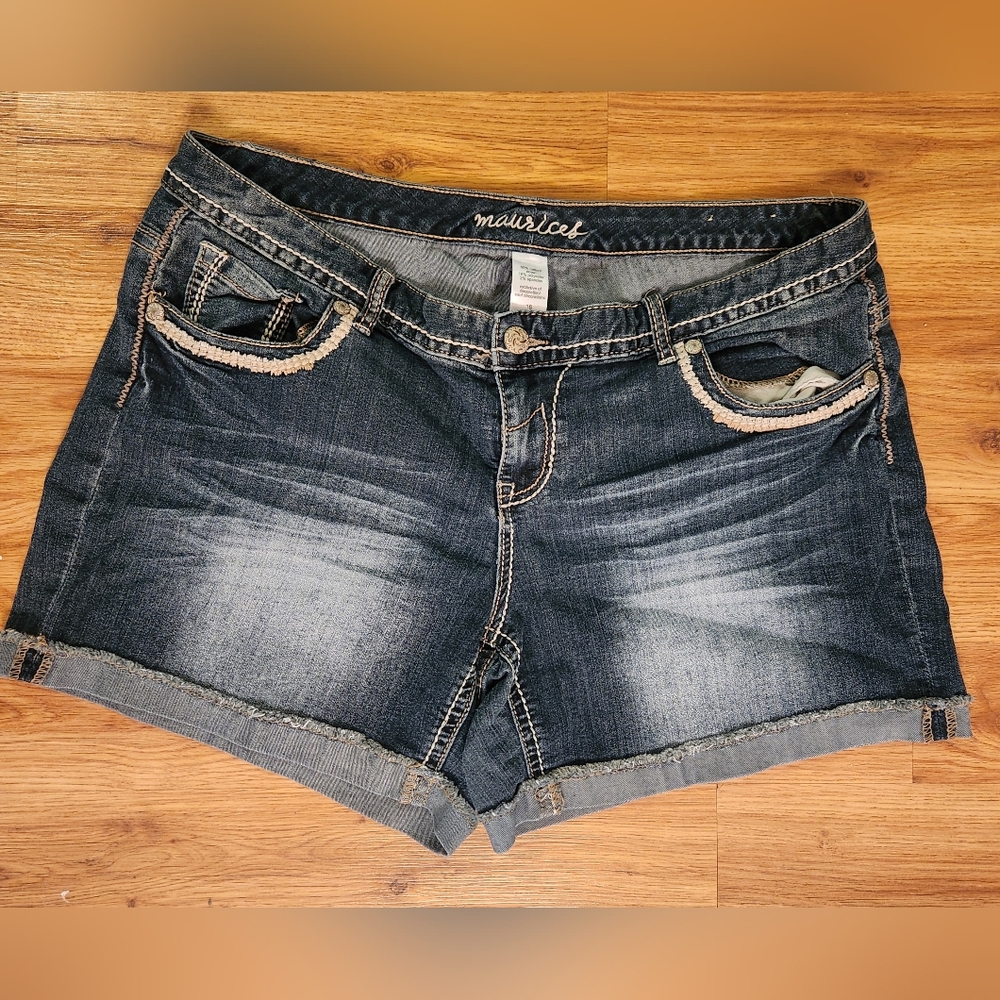 Plus Size 18 Maurices Denim Shorts Cuffed Embroidered Pockets